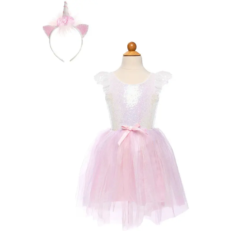 Dreamy Unicorn Dress &  Headband, Iridescent Pink 5-6