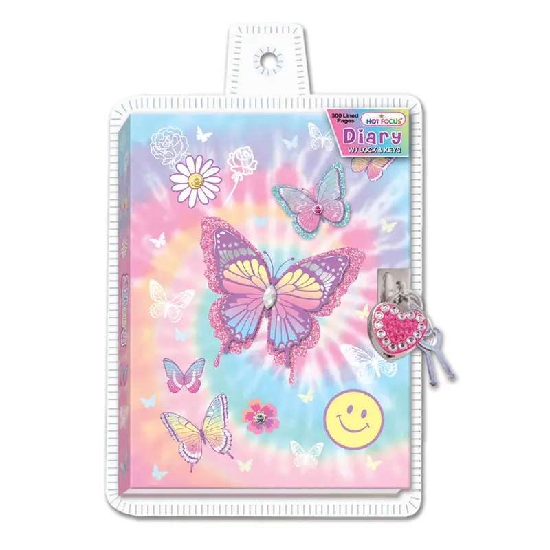 Diary with Lock & Keys, Tie Dye  Butterfly