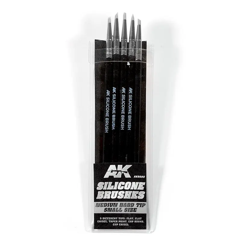 AK Interactive - Tools - Set Of 5 Silicone Brushes Medium Hard Tip Small