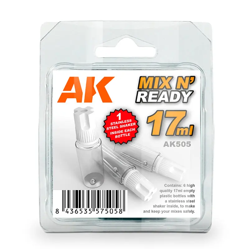 Ak Interactive - Complements - Mix And Ready - Acrylics (6 Empty. 17ml Jars With Shaker Ball)