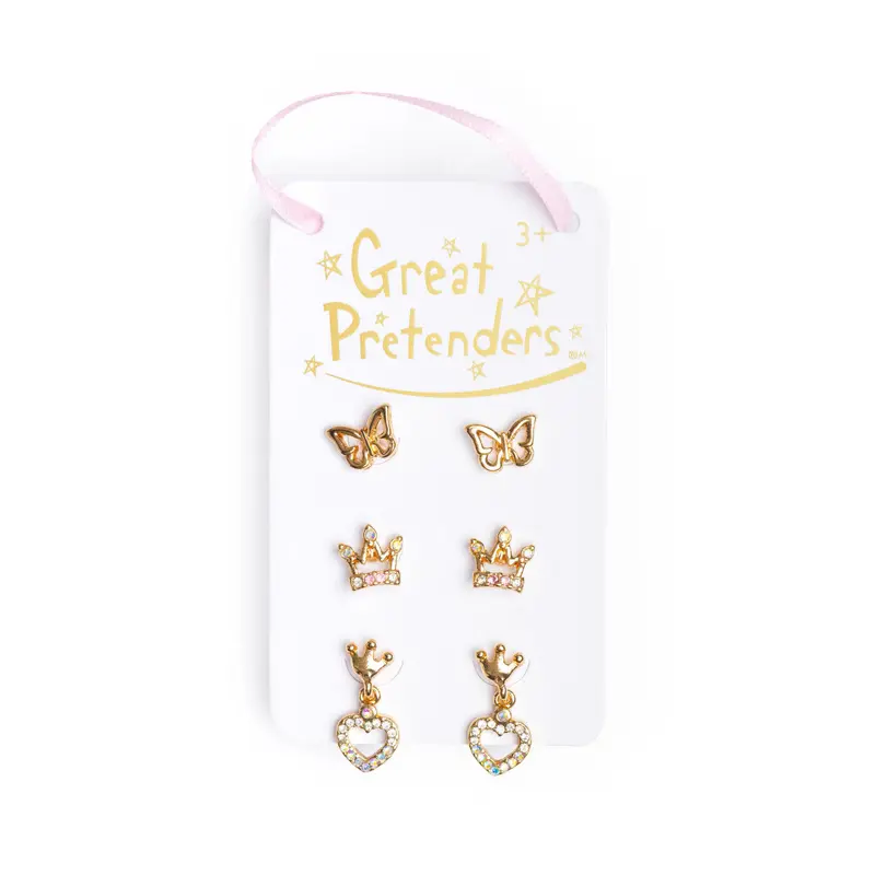 Boutique Royal Crown Studded Earrings 3 Pairs