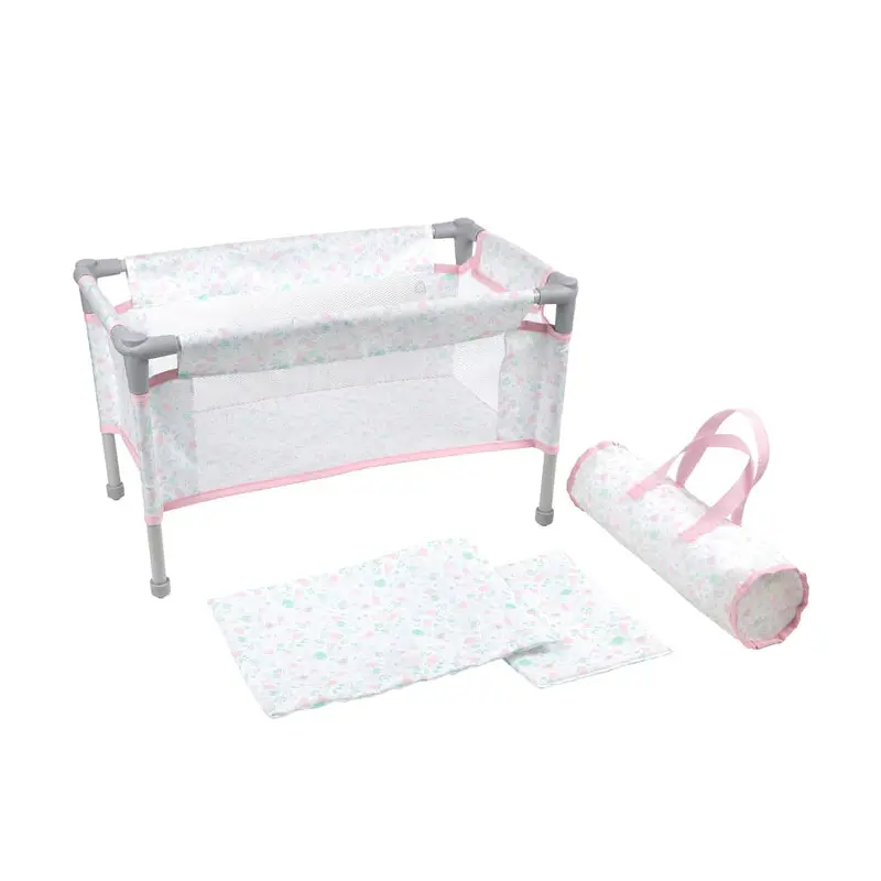 Berenguer Boutique Folding Doll Crib/Playpen - Pink with Travel Bag