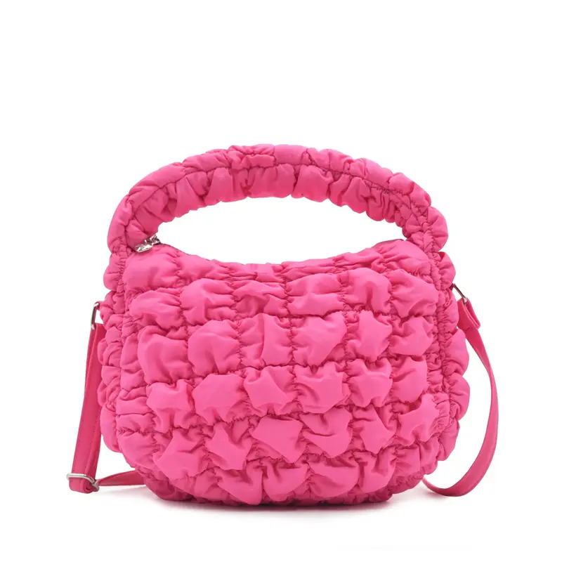 Quilted Scrunchies Mini Hobo Crossbody Bag - Hot Pink