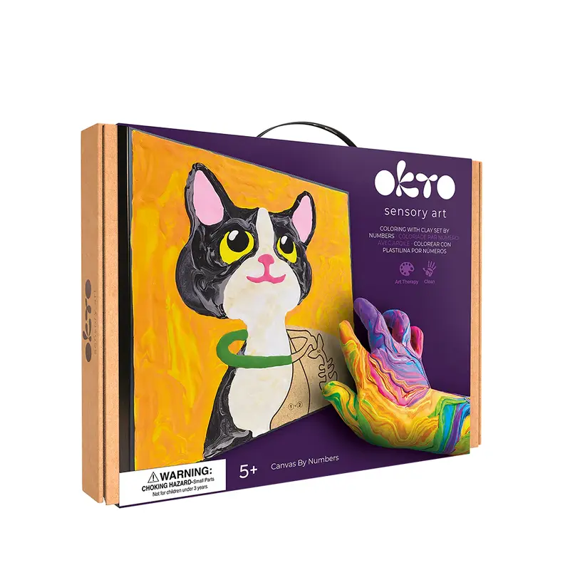 OKTO Sensory Art Coloring w/Clay Set by Numbers - Cat