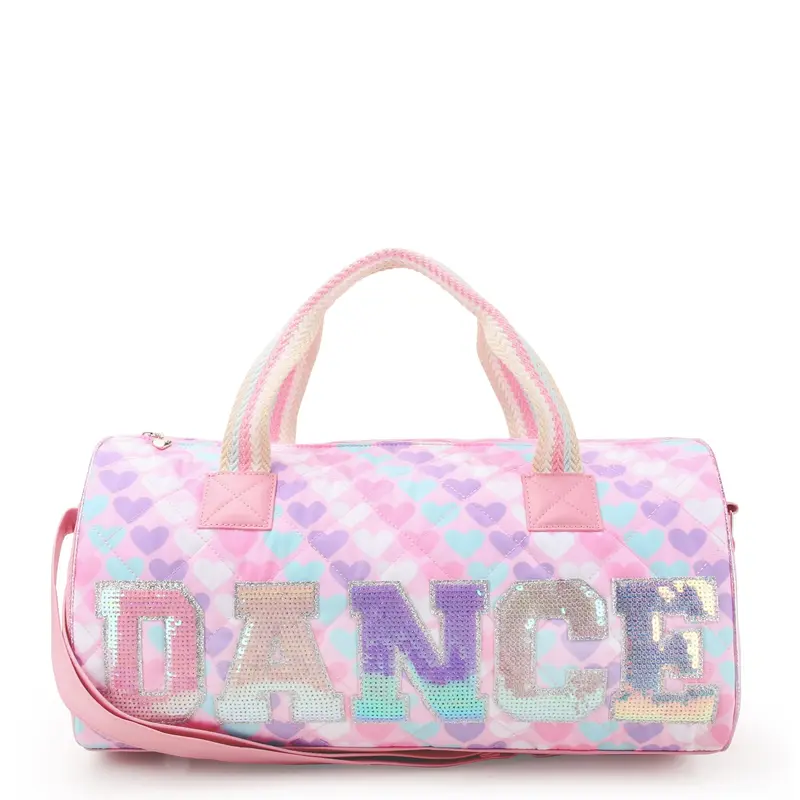 'Dance' Heart Printed Large Barrel Duffle Bag