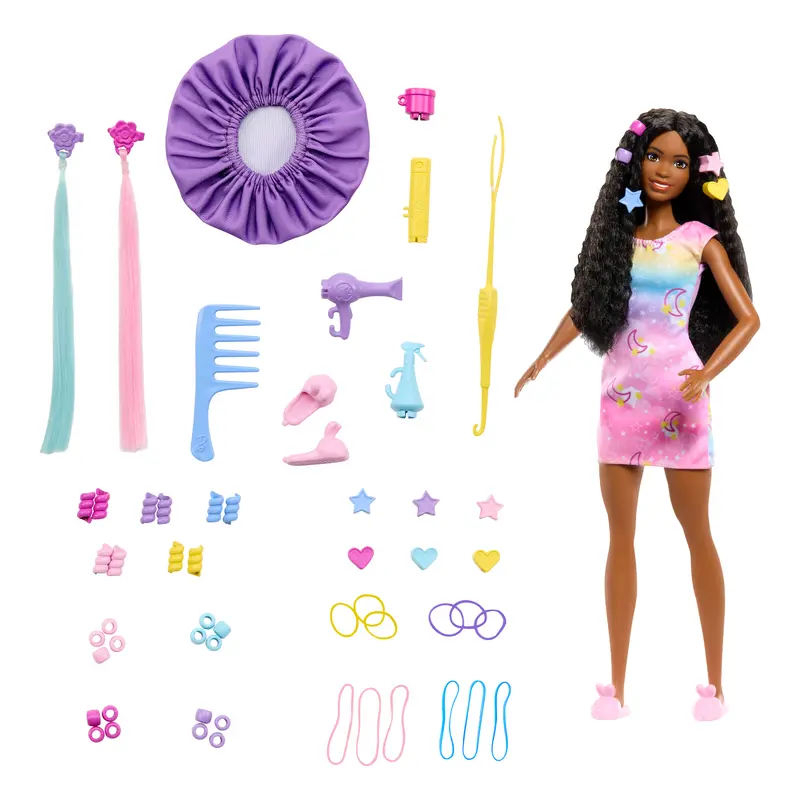 Barbie Brooklyn Hairstyling Doll & Playset With 50+ Accessories, Includes Extensions, Bonnet & More