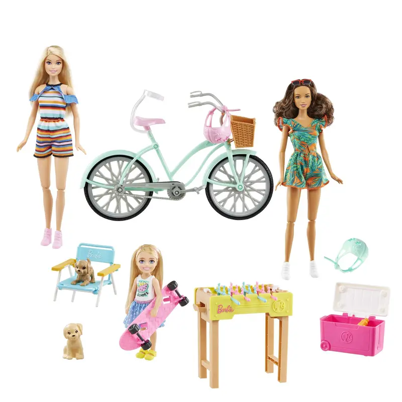 Barbie Coffret Cadeau, 2Poupes Barbie, Poupe Chelsea, Vlo, Acc.