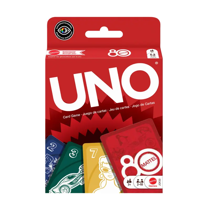 Uno Jeu de Cartes Rouge Rubis 80Ans Mattel