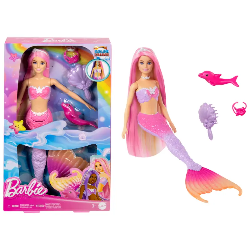 Barbie Malibu Mermaid Doll With Color Change Feature, Pet Dolphin And Accessories