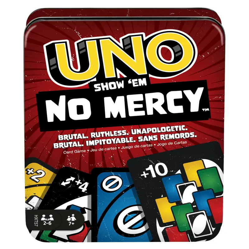 UNO Show Em No Mercy Card Game in Storage & Travel Tin For Kids, Adults & Family Nights & Parties