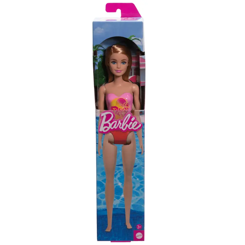 Barbie  Poupe Plage  Cheveux Blonds, Maillot Rose  Imprim Palmiers
