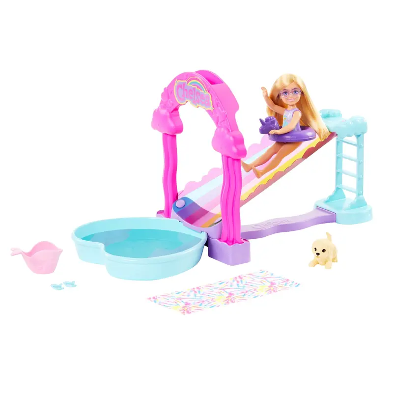 Barbie  Chelsea  Coffret de Jeu  Glissade DEau Arc-en-Ciel
