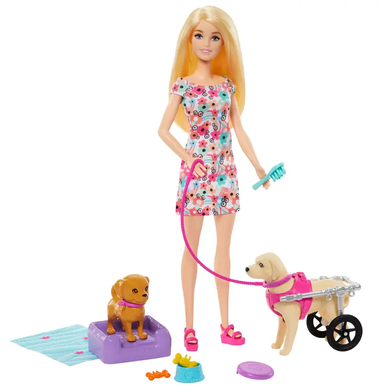 Barbie  Poupe, Chiot et Chien Dans Un Fauteuil Roulant, Accessoire