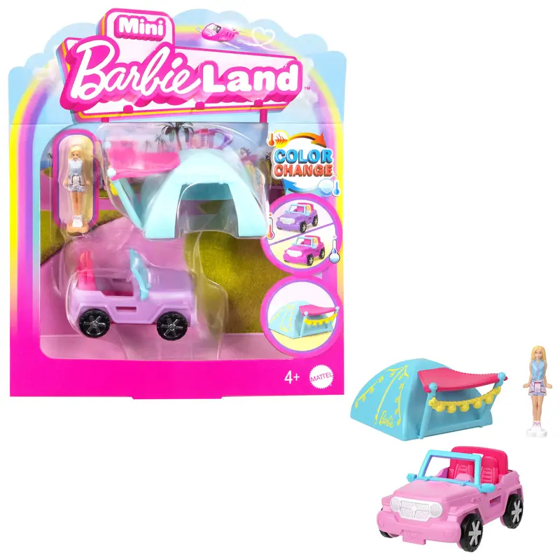 Barbie Mini Barbieland Doll & Vehicle Set With 1.5-inch Doll, Color-Change Suv & Tent Accessory