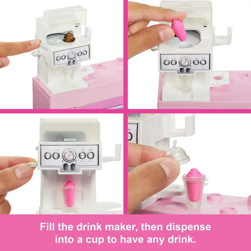 Barbie Coffee Shop Playset With Blonde Barista Doll, Working Coffee Maker & 10+ Accessories