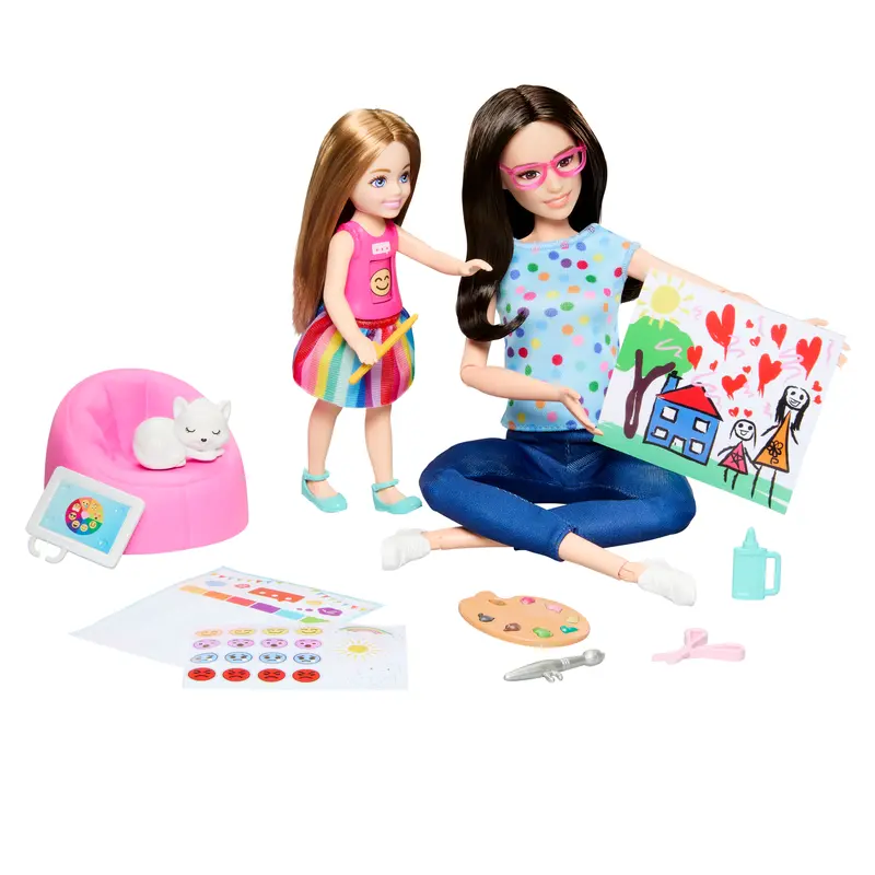 Barbie  Coffret de Jeu  Art-Thrapie, 2Poupes, Animal, Accessoires