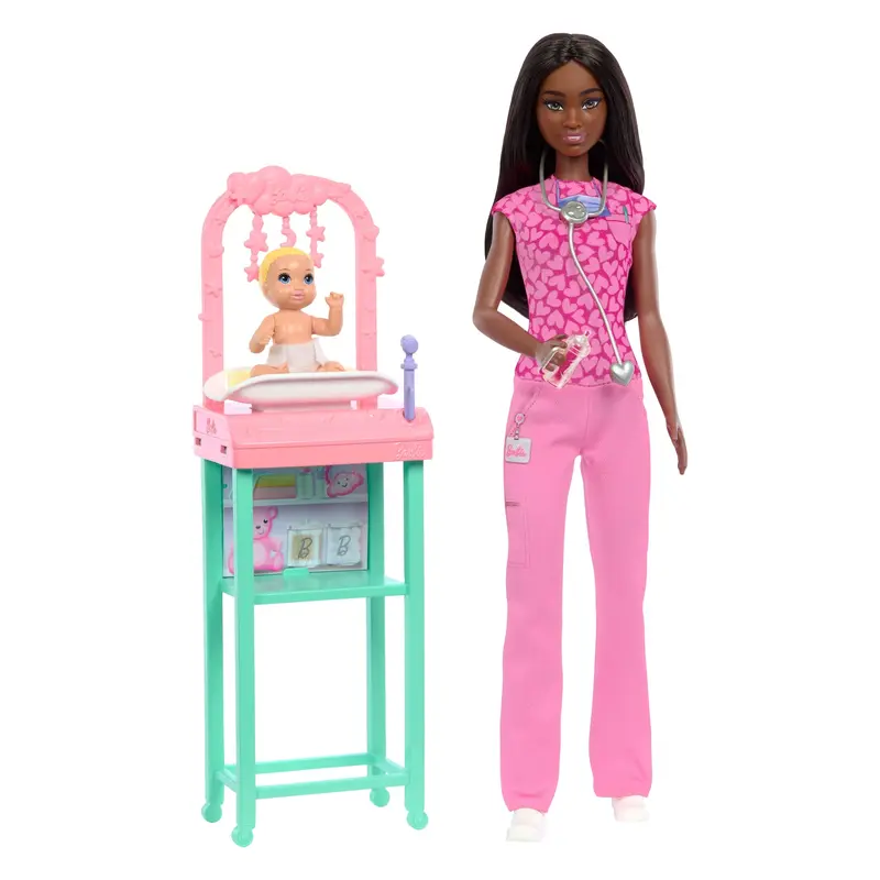 Barbie Baby Doctor Doll With Brunette Fashion Doll, 1 Baby Doll, Furniture & Accessories