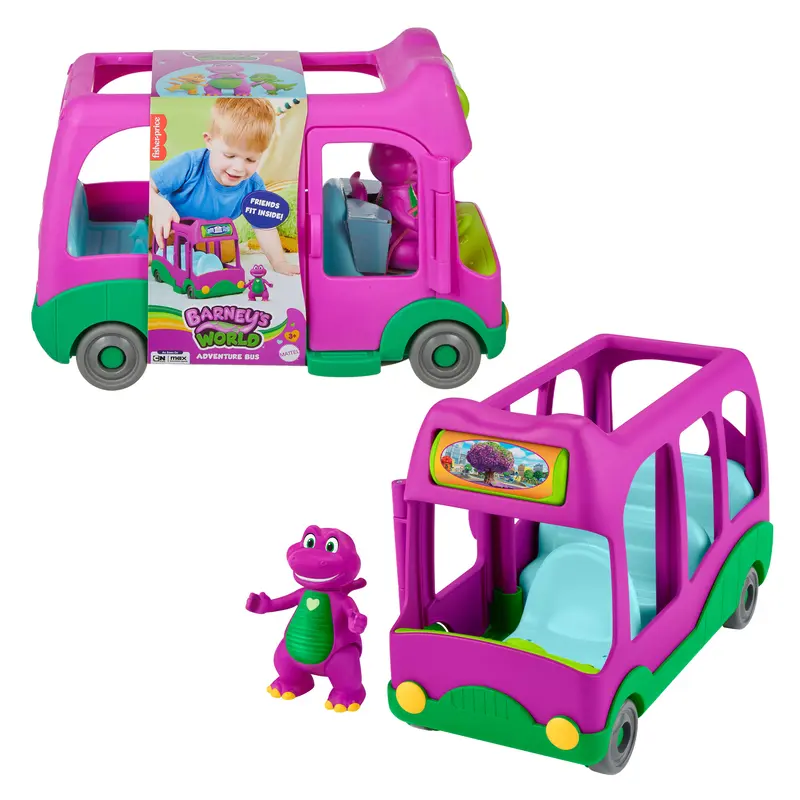 Vhicule Jouet  Pousser LAutobus des Aventures et Figurine de Barney Le Monde de Barney de Fisher-Price,