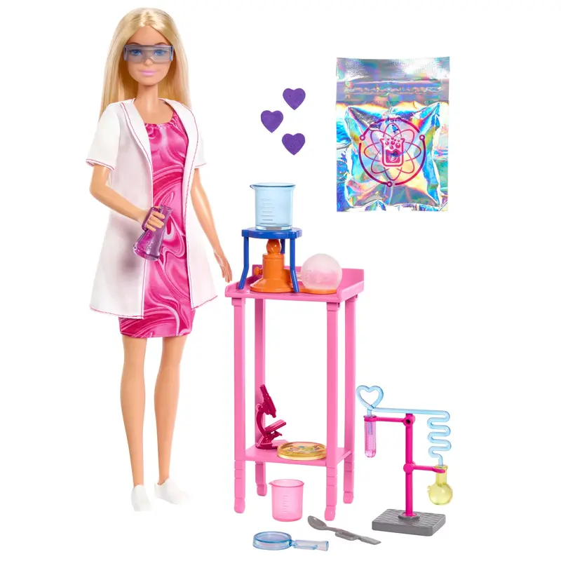 Barbie  Poupe Mode et Accessoires  Scientifique, Blonde, Table