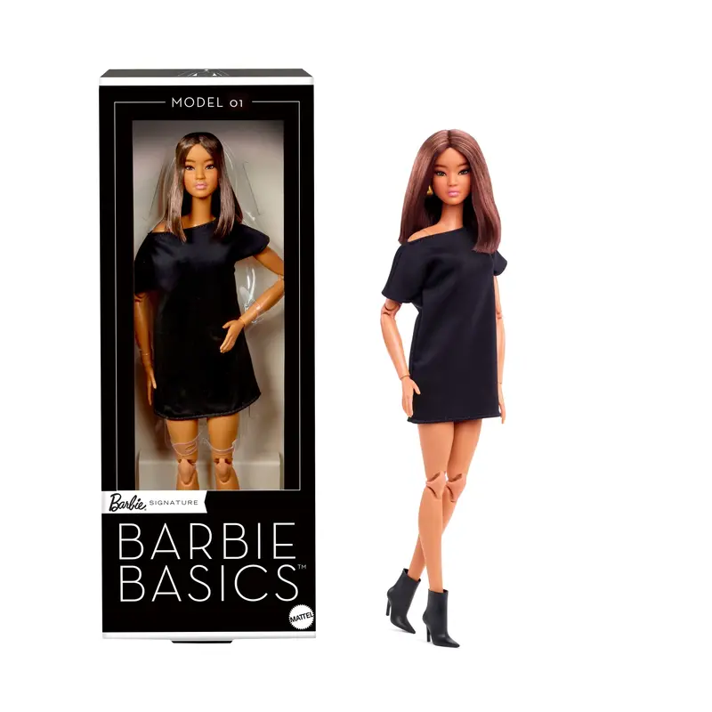 Barbie Basics Collectible Doll, Model 01 With Brunette Hair in Black Dress & Pointed Booties