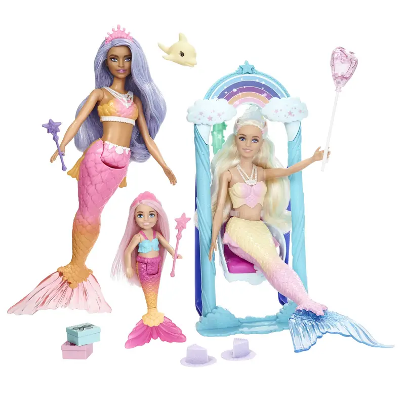 Barbie Mermaid Doll Ultimate Gift Set With 3 Dolls, Sticker Sheet & Party Accessories