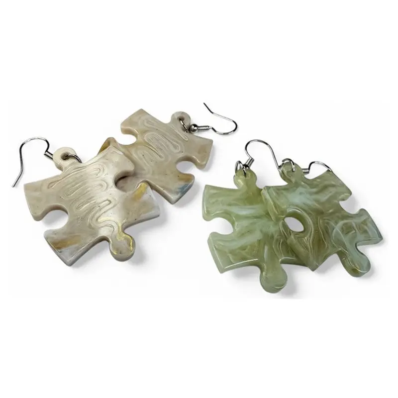 Chessex Earrings Marble Puzzle Piece Pair - Assorted
