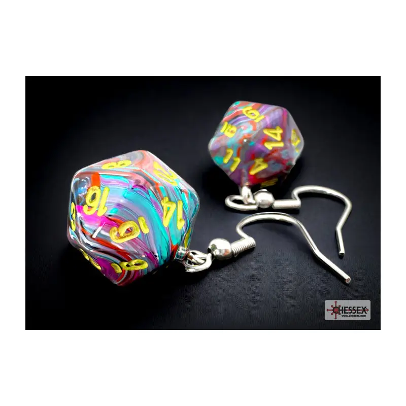 Chessex CHX 54207 Hook Earrings Festive Mosaic Mini-Poly d20 Pair (Preorder)