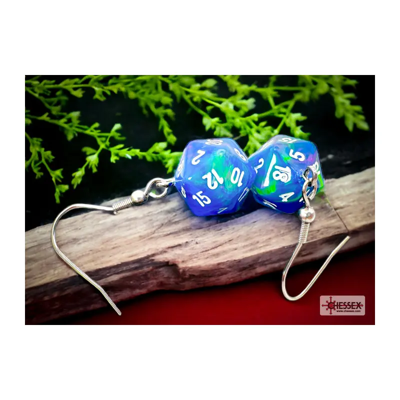 Chessex CHX 54209 Hook Earrings Festive Waterlily Mini-Poly d20 Pair (Preorder)