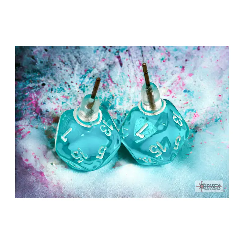 Chessex CHX 54502 Stud Earrings Translucent Teal Mini-Poly d20 Pair (Preorder)