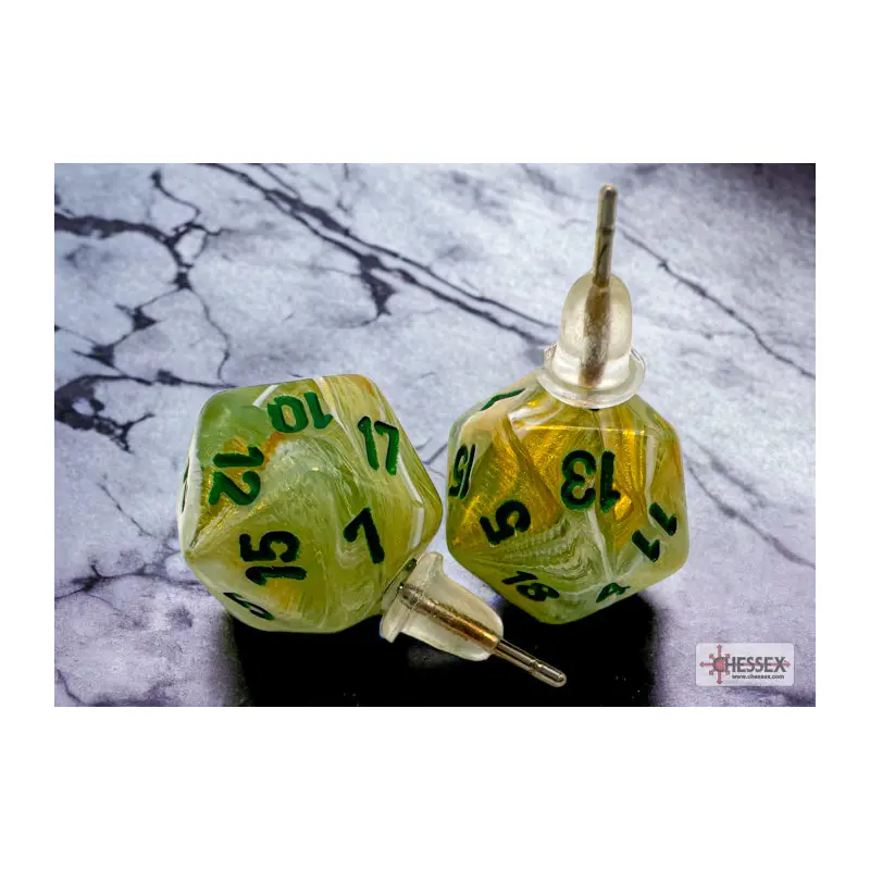 Chessex CHX 54503 Stud Earrings Marble Green Mini-Poly d20 Pair (Preorder)