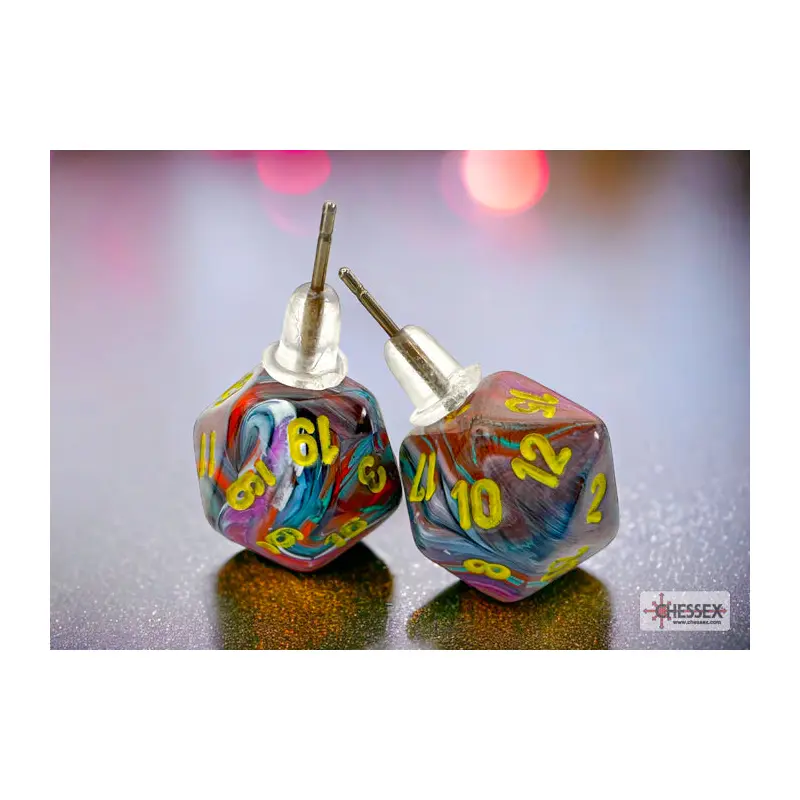 Chessex CHX 54507 Stud Earrings Festive Mosaic Mini-Poly d20 Pair (Preorder)