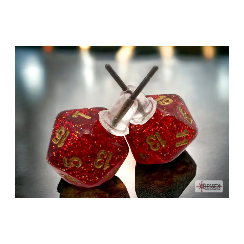 Chessex CHX 54508 Stud Earrings Glitter Ruby Mini-Poly d20 Pair (Preorder)