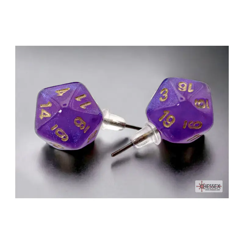 Chessex CHX 54512 Stud Earrings Borealis Royal Purple Mini-Poly d20 Pair (Preorder)