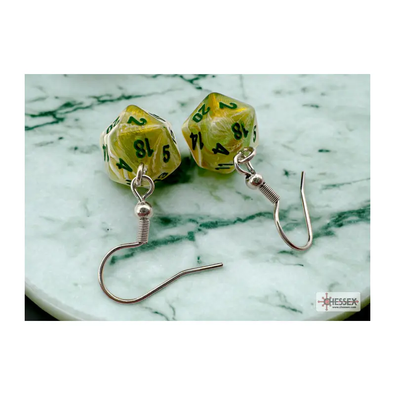 Chessex CHX 54203 Hook Earrings Marble Green Mini-Poly d20 Pair (Preorder)