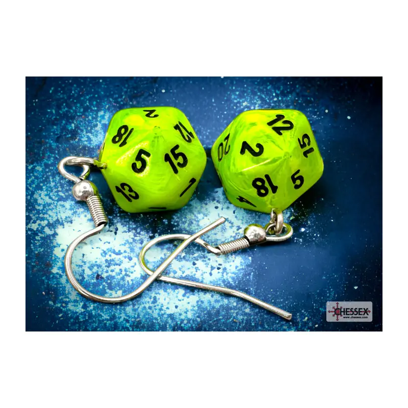 Chessex CHX 54205 Hook Earrings Vortex Bright Green Mini-Poly d20 Pair (Preorder)