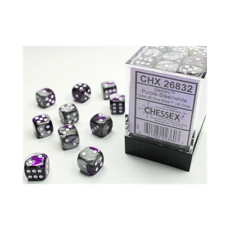 Chessex - Gemini 12mm D6 Set - Purple Steel/White (CHX26832)