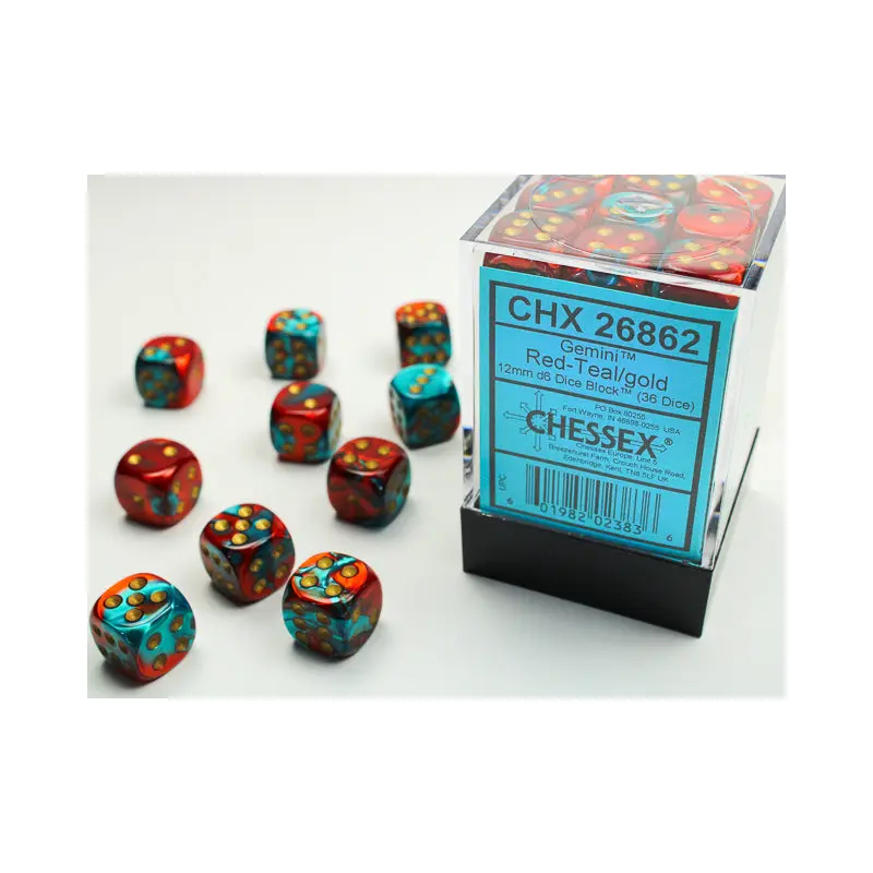 Chessex - Gemini 12mm D6 Set - Red Teal/Gold (CHX26862)