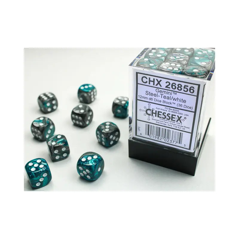 Chessex - Gemini 12mm D6 Set - Steel Teal/White (CHX26856)