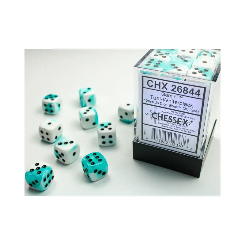 Chessex - Gemini 12mm D6 Set - Teal White/Black (CHX26844)