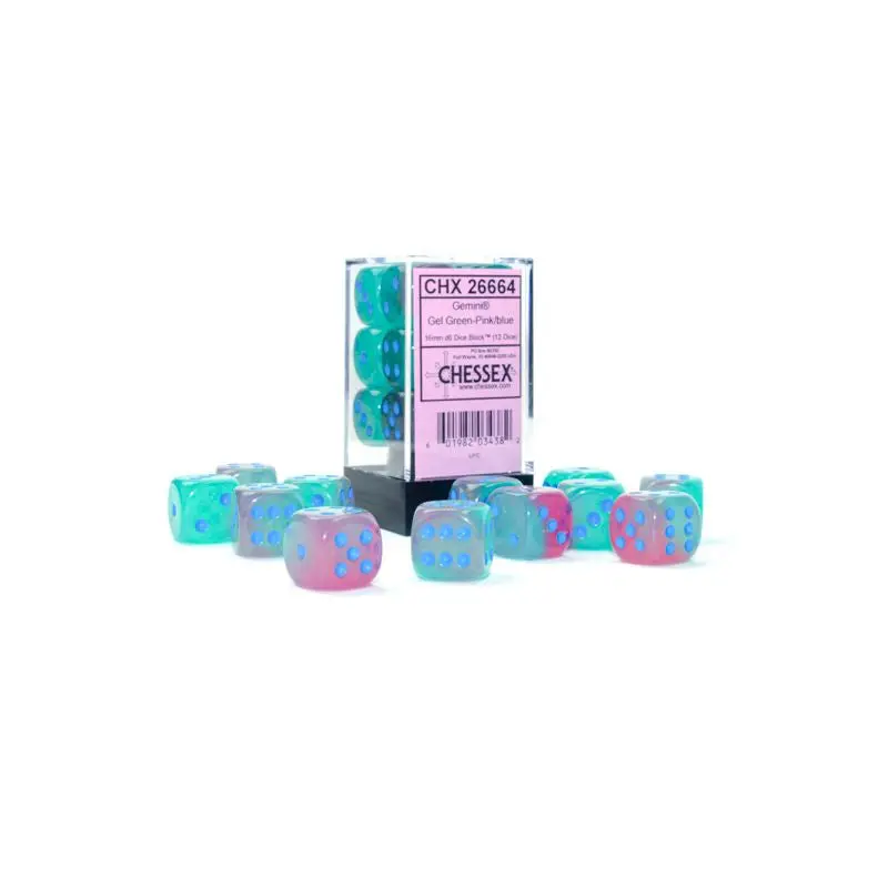 Chessex - Gemini 16mm d6 Gel Green-Pink/Blue Luminary Block - CHX 26664 (12)