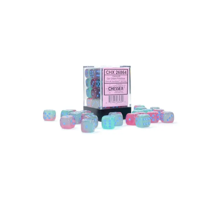 Chessex - Gemini 12mm d6 Gel Green-Pink/Blue Luminary Block - CHX 26864 (36)
