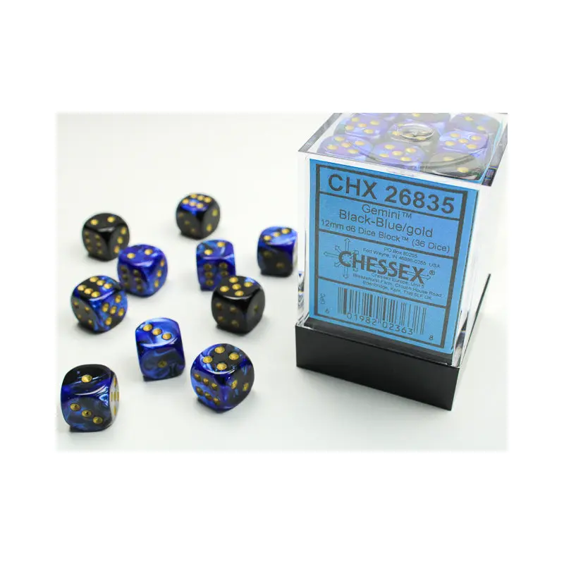 Chessex - Gemini 12mm D6 Set - Black Blue/Gold (CHX26835)