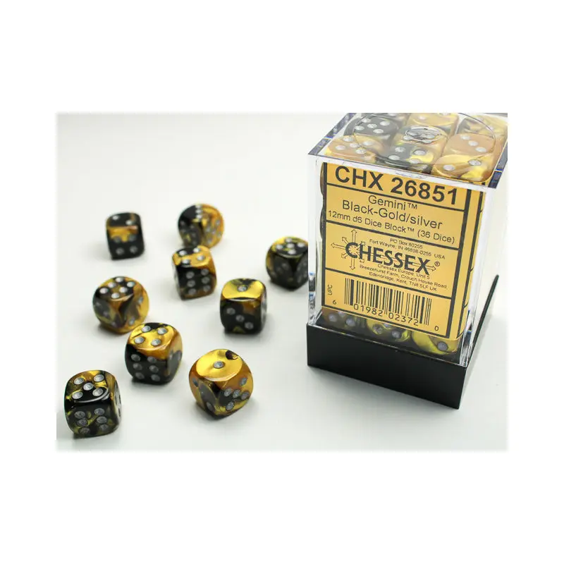 Chessex - Gemini 12mm D6 Set - Black Gold/Silver (CHX26851)