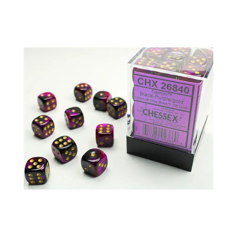 Chessex - Gemini 12mm D6 Set - Black Purple/Gold (CHX26840)