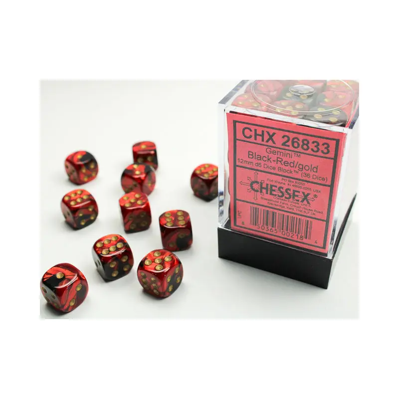 Chessex - Gemini 12mm D6 Set - Black Red/Gold (CHX26833)