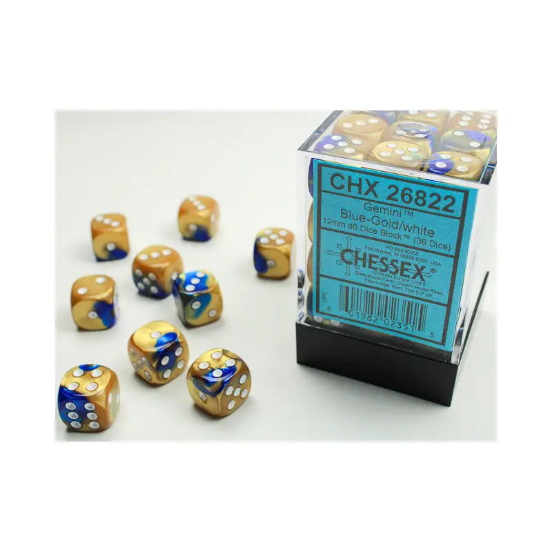 Chessex - Gemini 12mm D6 Set - Blue Gold/White (CHX26822)