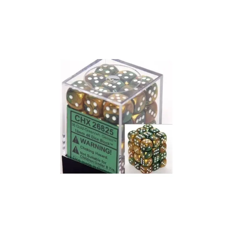 Chessex - Gemini 12mm D6 Set - Gold Green/White (CHX26825)