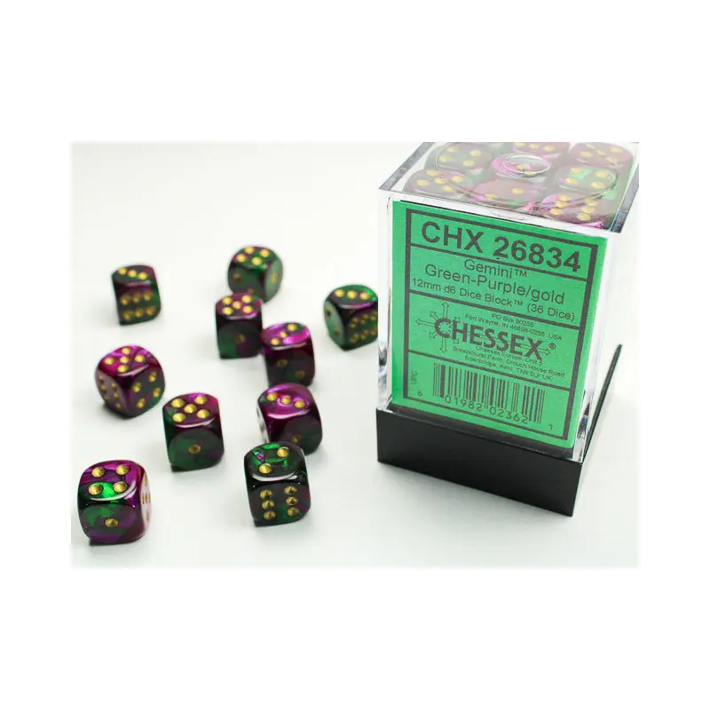 Chessex - Gemini 12mm D6 Set - Green Purple/Gold (CHX26834)