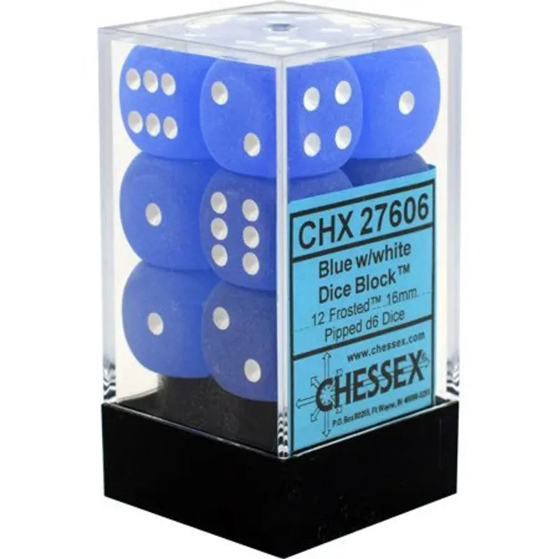Chessex - Frosted 16mm d6 Dice 12-Piece Set - Blue/White