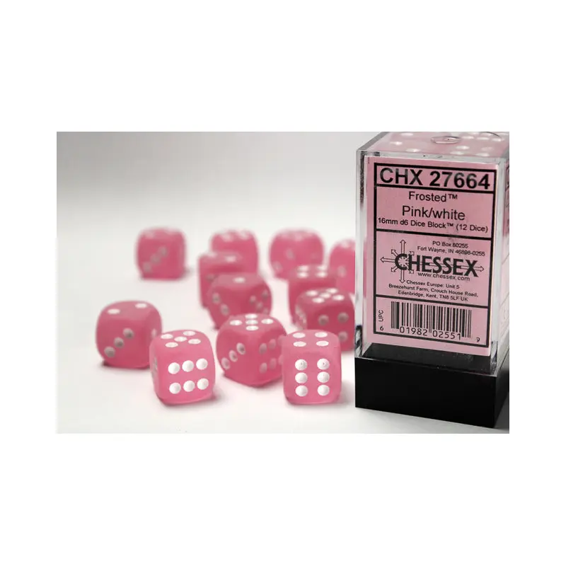 Chessex - Frosted 16mm D6 Set - Pink/White (CHX27664)